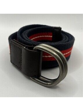 Navy Red Striped Fashion Belt Adjustable D-Ring Buckle Size LG W